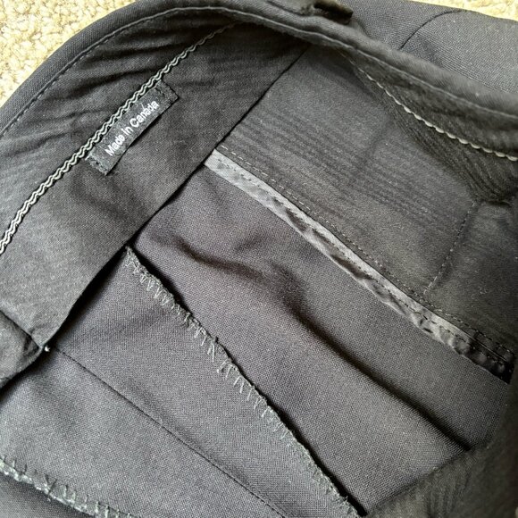 Coppley $330 Men's‎ Dress Pants 40x29 Black Wool Trousers Flat Front Canada Made - Picture 3 of 10